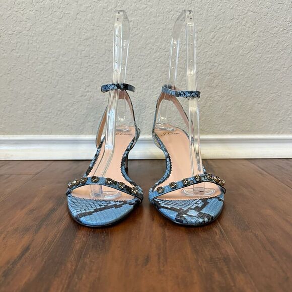 NWOB J. CREW Strappy Heeled Sandals in Snake-Embossed Leather ITALY MADE - Picture 4 of 10